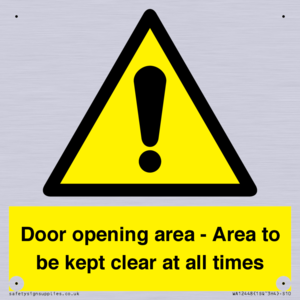 Door opening area - Area to be kept clear at all times